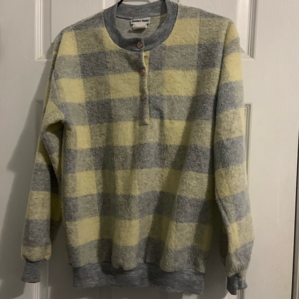 Vintage fleece buffalo check Henley pullover